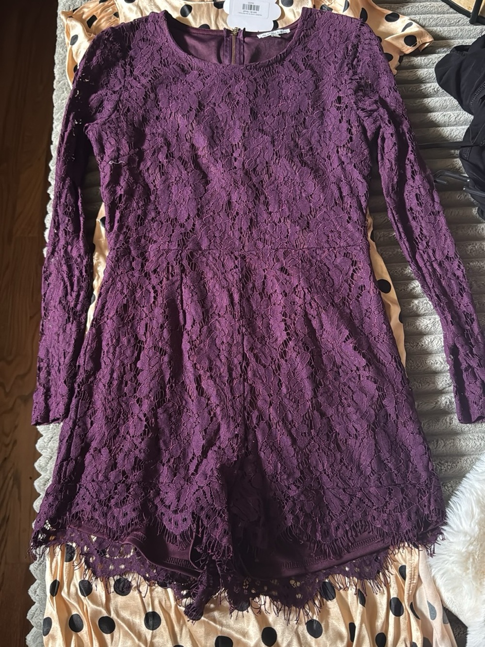 Charlotte Russe Plum Lace Long-Sleeve Romper
